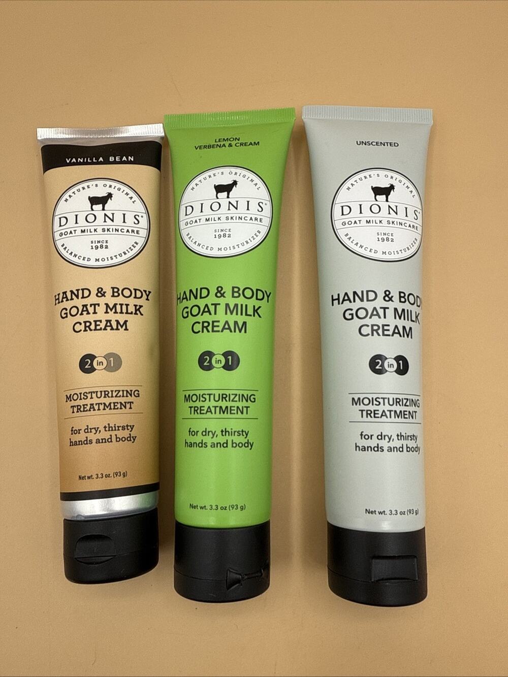 BUNDLE Dionis Goat Milk Hand Cream Lemon Verbena Vanilla Bean Unscented Lot